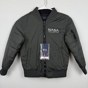 QLZ NASA‎ Collection Bomber Jacket Green Black Reversible Puffer Coat Kids 4 NWT